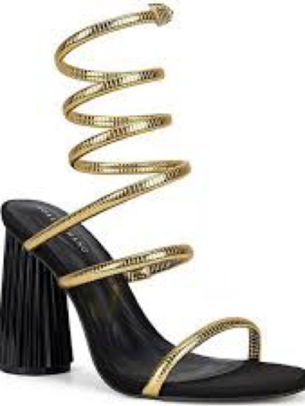 Black Suede Sandals with Gold Coil Ankle Wrap